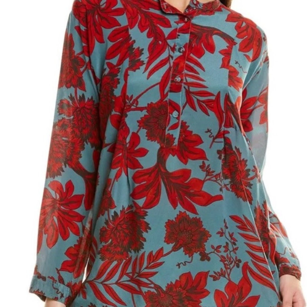 Johnny Was Red Floral Button Down Shirt